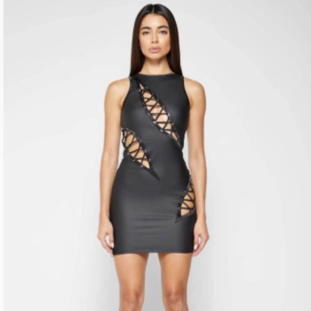 Maniere De Voir Black Cut Out Tie Front Bodycon Dress